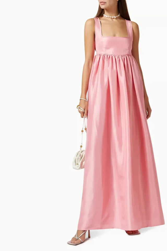 Oroton Strappy Open Back Poplin Maxi Sundress in Pink Strawberry