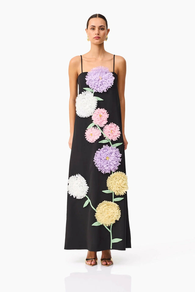 Elliatt Buttercup Embroidered Maxi Dress in Black