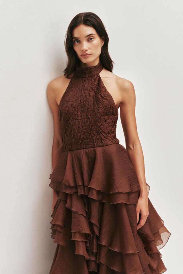 Aje Fayette Gown in Dark Chocolate