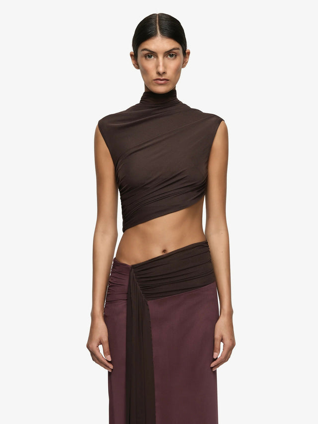 Bec and Bridge Conni Twist Maxi Dress Aubergine Dark Choc