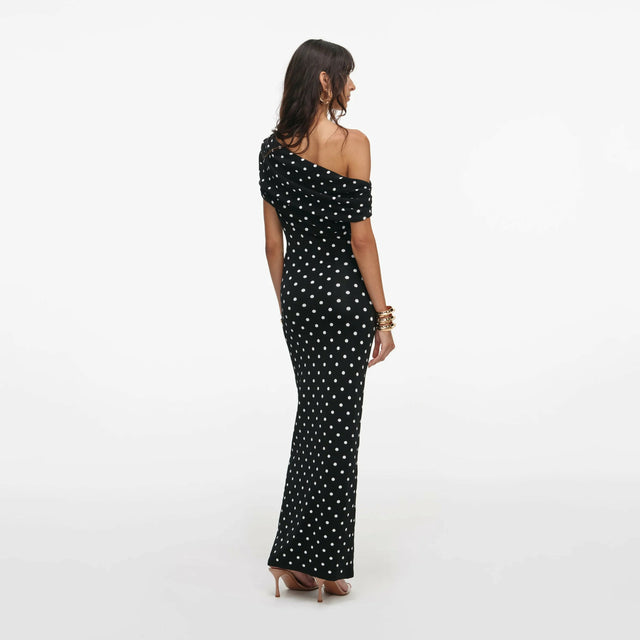 Self Portrait Polka Dot Draped Knit Midi Dress