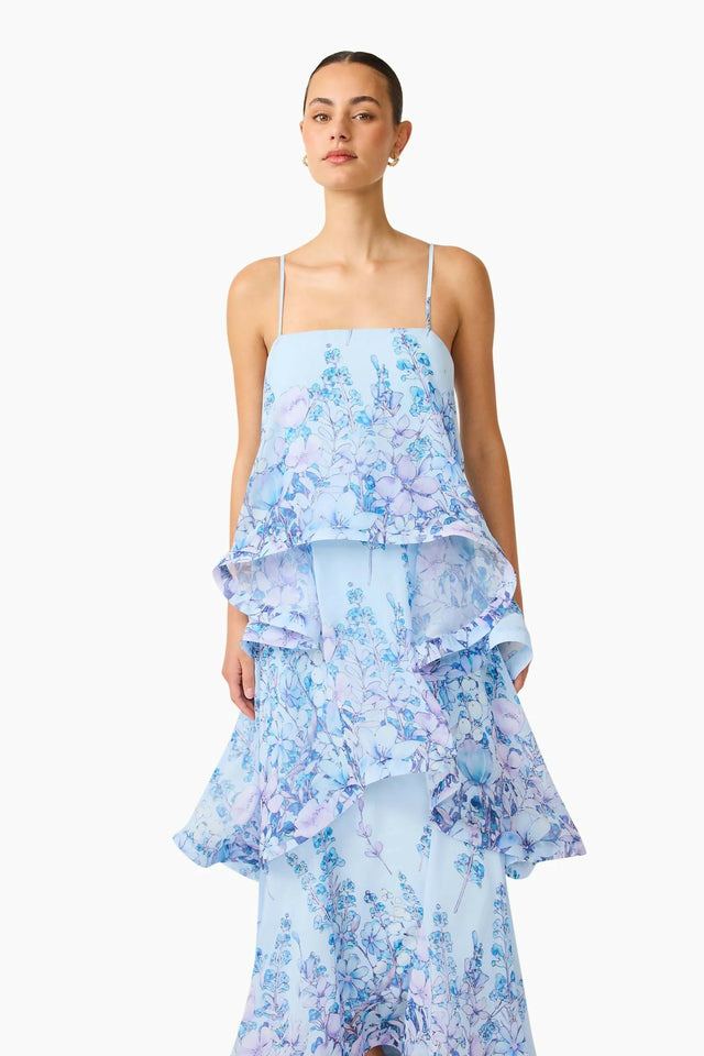 Elliatt Armani Tiered Maxi Dress In Blue Floral