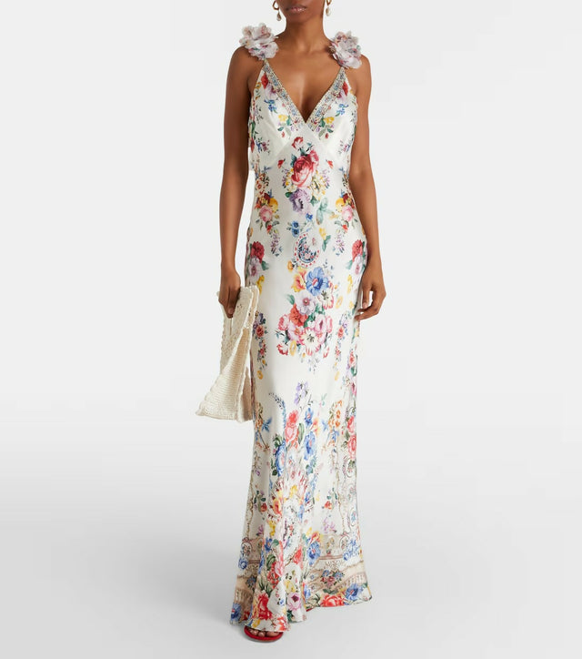 Camilla Embellished Floral Silk Slip Dress