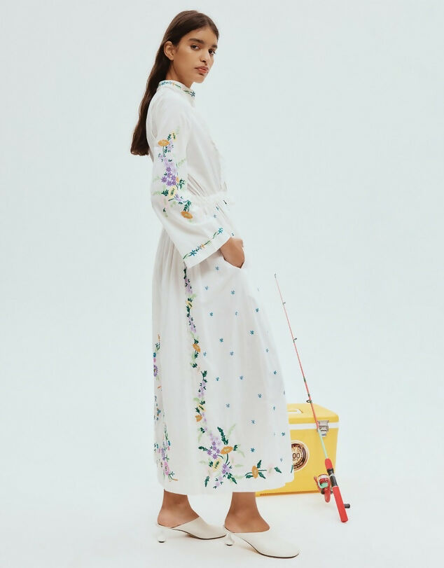 ALEMAIS Willa Embroidered Shirt Dress White Floral
