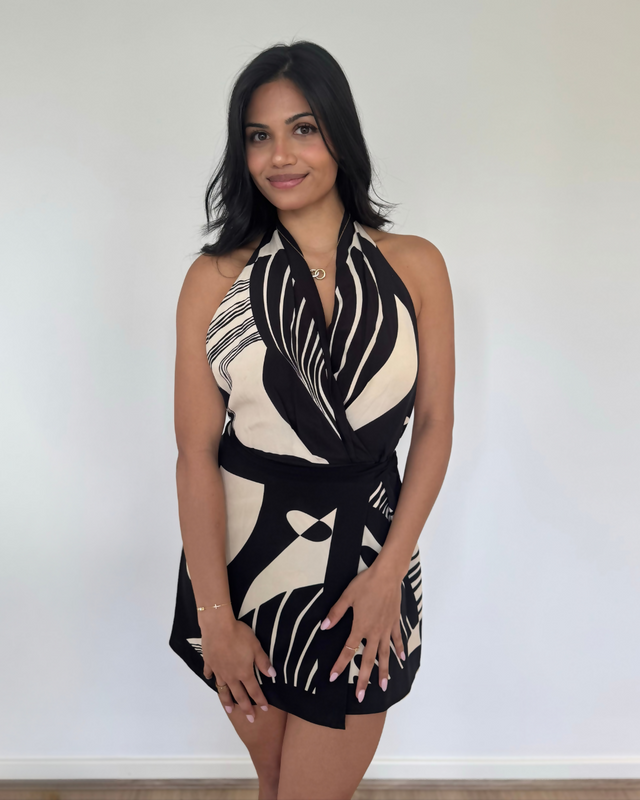 SIR The Label Realisme Wrap Halter Mini Dress Paper Print Size