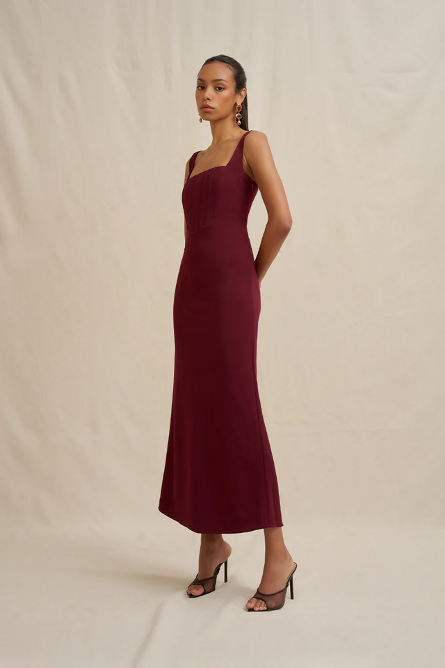 By Johnny Basia Bodice Midi Dress Burgundy