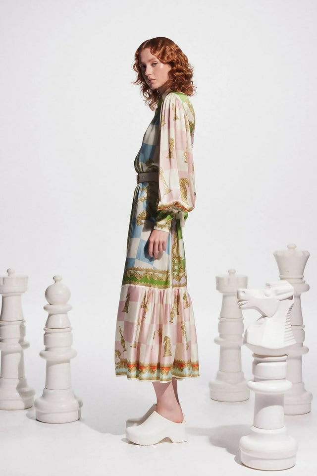ALEMAIS Checkmate Silk Shirtdress Multi