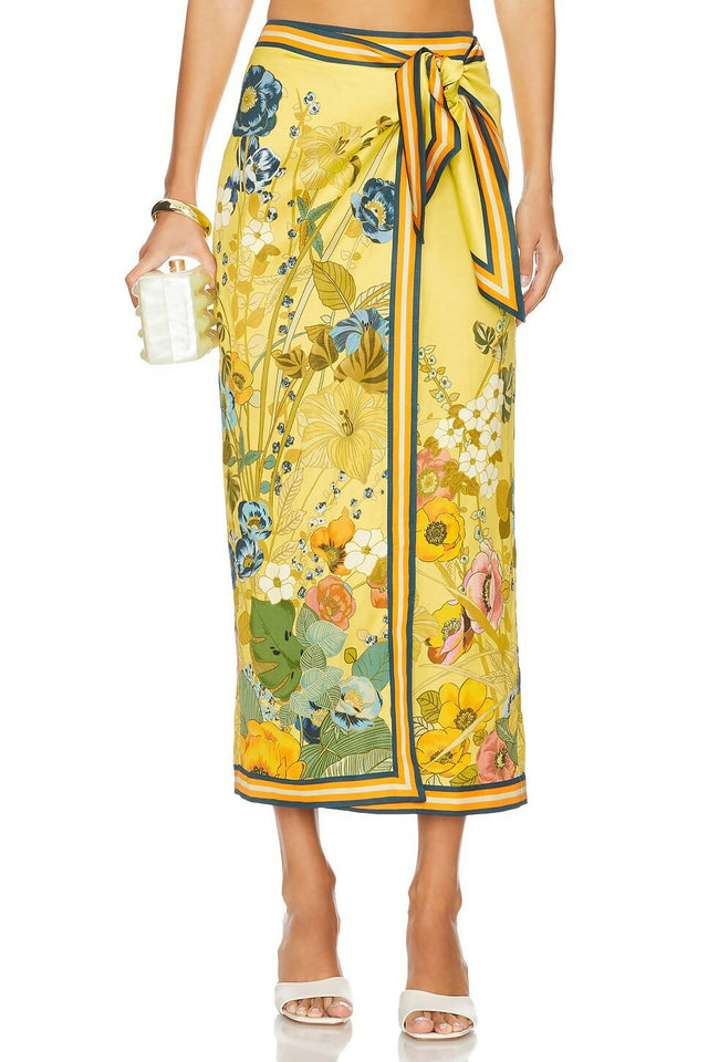 Alemais Cresida Halter Crop Top & Sarong Tie Midi Skirt Set Multi