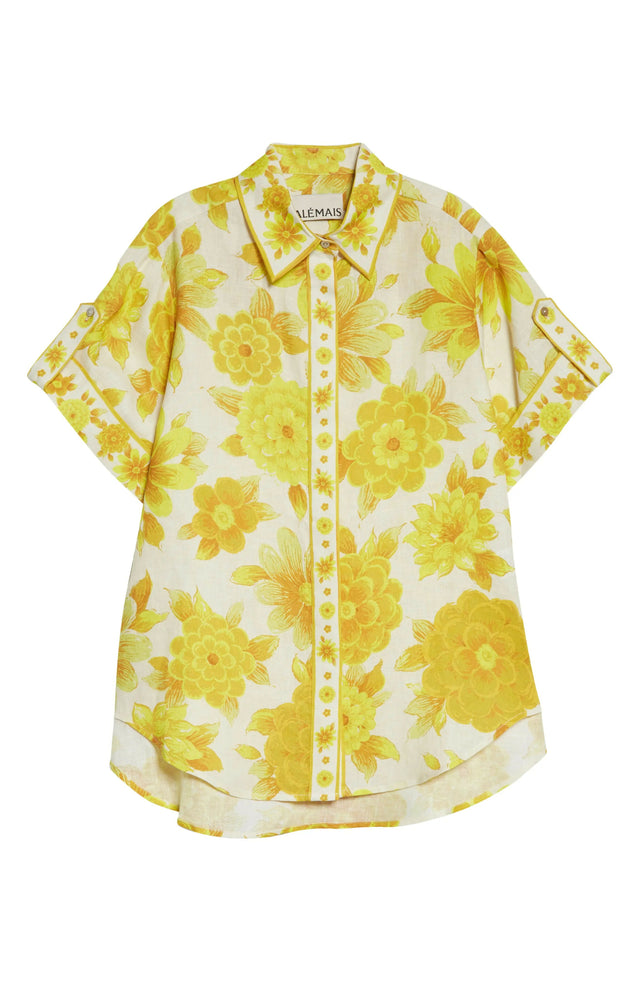 Alemais Sonny Oversized Shirt and Shorts Set Floral Lemon Size 8