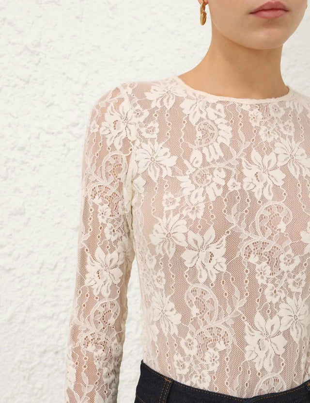 ZIMMERMANN Lace Bodysuit in Cream