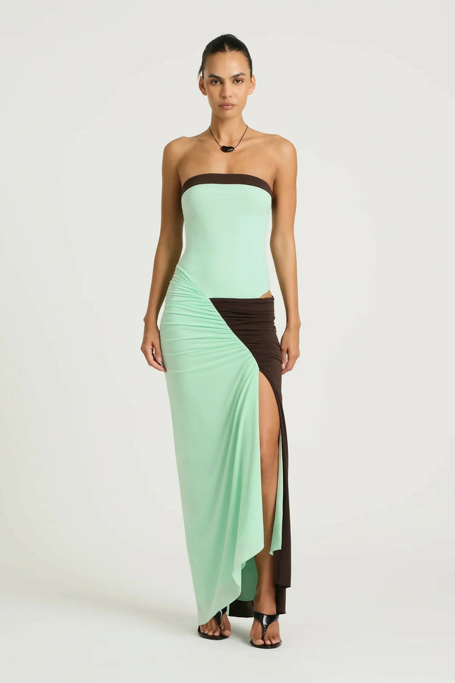 Benni Rumi Strapless Dress Aqua / Choc