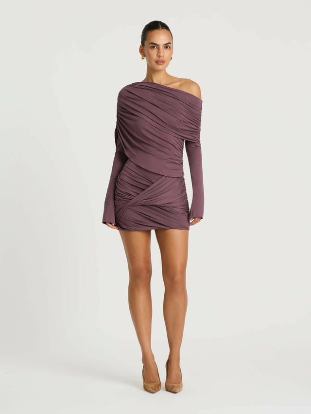 Benni Otto Long Sleeved Mini Dress in Plum
