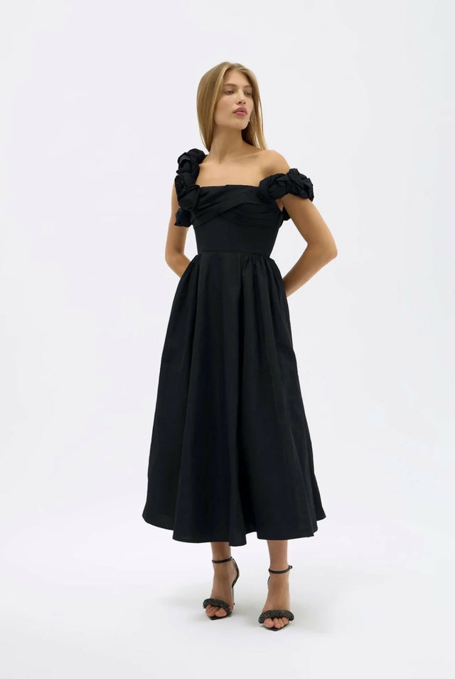 Rachel Gilbert Henley Strap Black Midi Dress