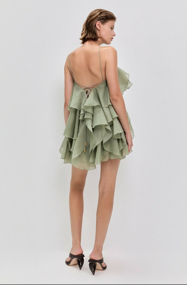 Aje Pandorea Layered Mini Dress In Moss