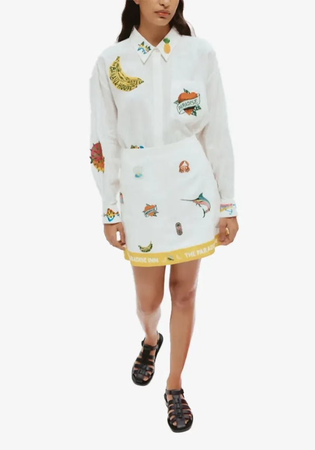 Alemais Clam Patch Shirt and Blue Marlin Mini Skirt Set Size 8 & 10 AU