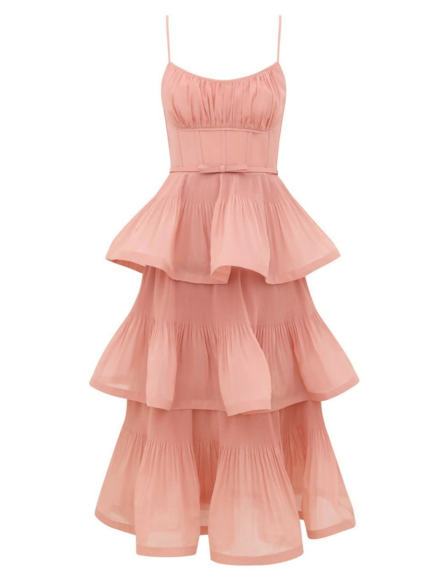 Zimmermann Pleated Tiered Midi Dress Dusty Pink Hire