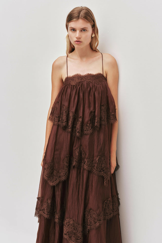 AJE Ophelia Lace Gown Chocolate Brown Size 8