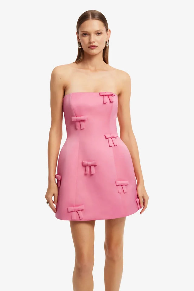 Leo Lin Roselle Bow Mini Dress Fuchsia