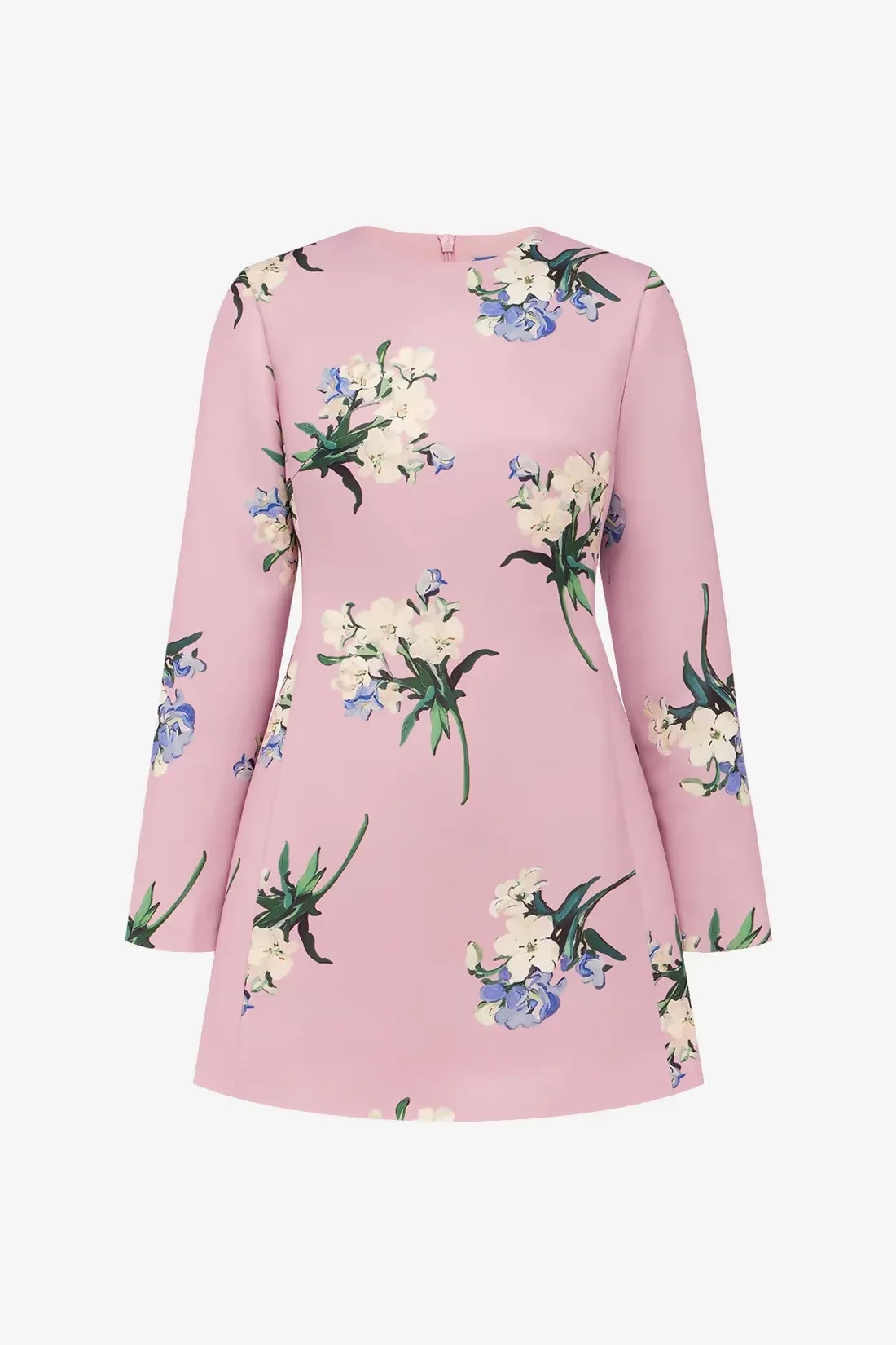 Leo Lin Aliza Long Sleeve Mini Dress Bouquet Print in Pastel Pink – view 2