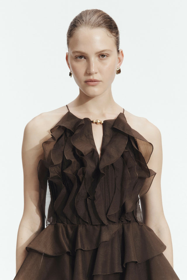 Aje Cleo Gown Brown Size 10