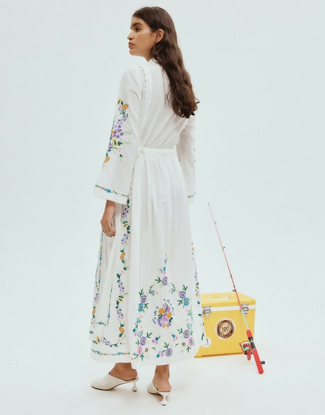 ALEMAIS Willa Embroidered Shirt Dress White Floral
