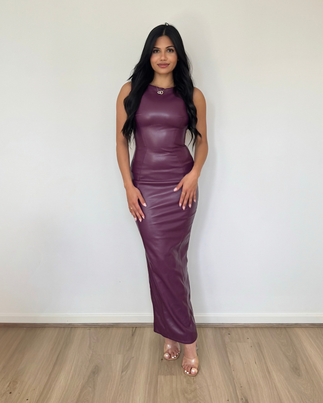 House of CB Sahara Vegan Leather Maxi Dress Merlot