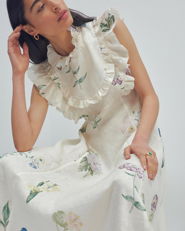 Alemais Jules Floral Midi Maxi Antique Dress White