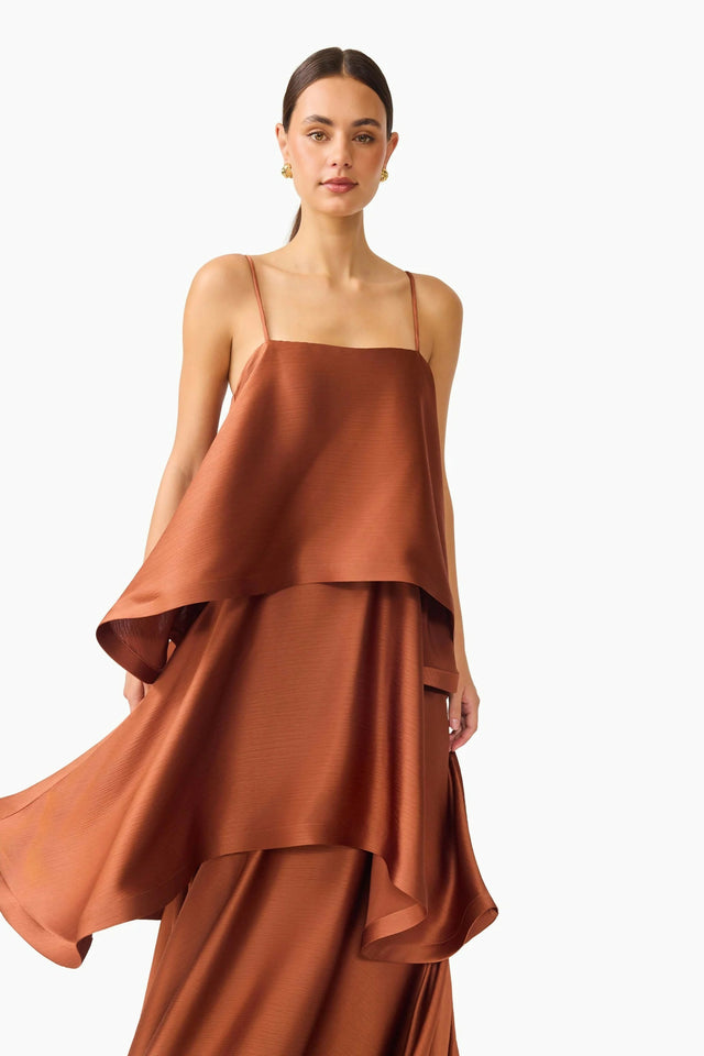 Elliatt Tilly Tiered Maxi Dress in Toffee Brown