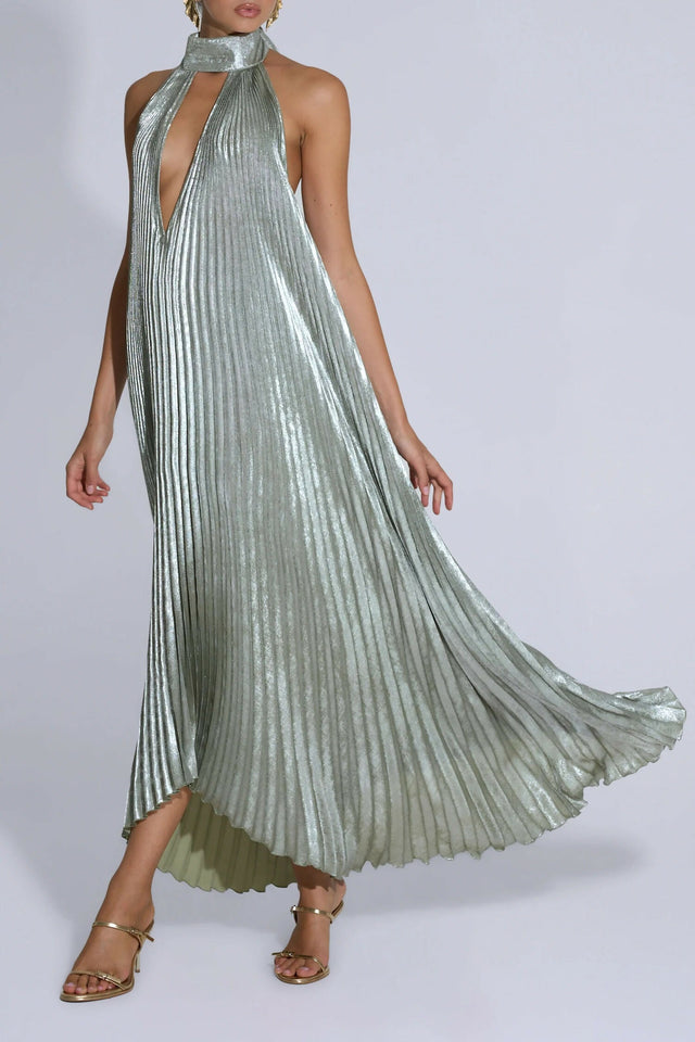 L'idee Opera Gown Gunmetal Shimmer Size 8