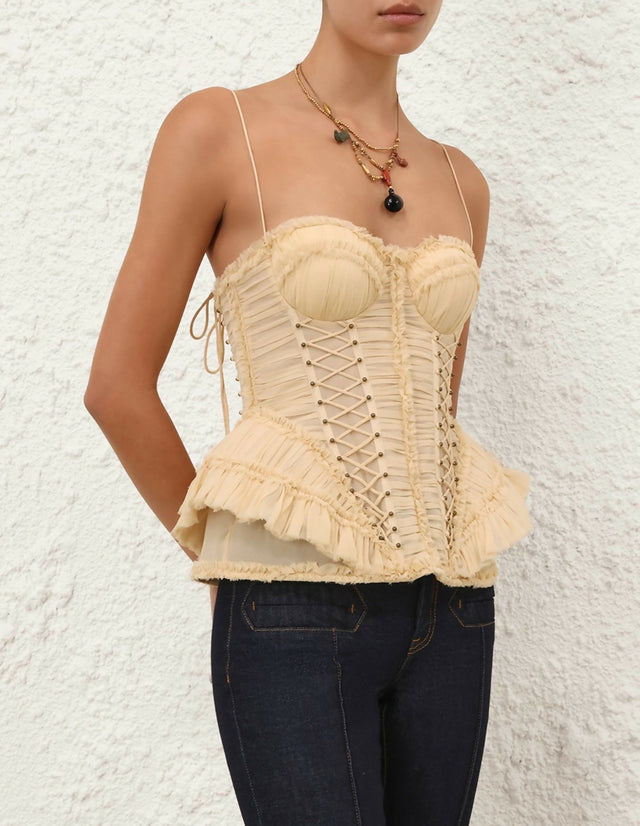 Zimmermann Rebellion Frayed Corset in Cream