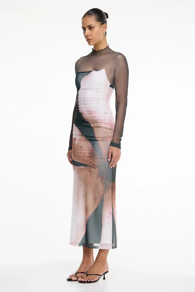 Sonya Moda Edina Long Sleeve Dress Charcoal Petal Garden