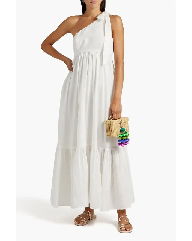 Zimmermann Juliette One Shoulder White Maxi Dress White