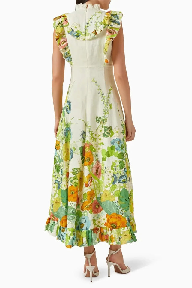 Alemais Constance Midi Ruffle Dress Floral