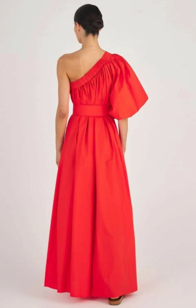 Oroton One Shoulder Bow Maxi Dress True Red