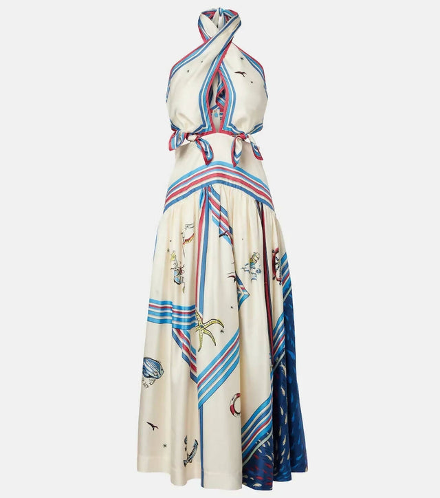 Alémais Apollo Printed Silk Midi Dress
