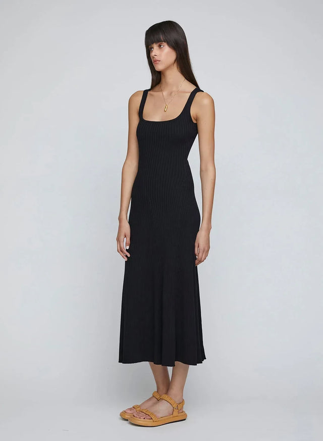Anna Quan Dido Rib Knit Midi Dress Black
