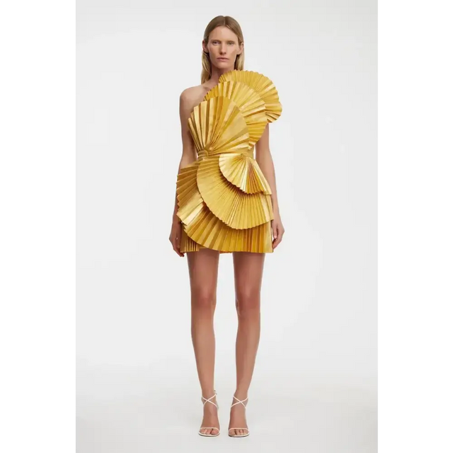 Acler Abbotsford Mini Dress Honey Gold Metalic Size 6 - 6 / Yellow - Dresses