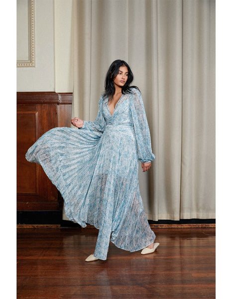 Acler Astone Pleated Blue Fields Gown - Passion