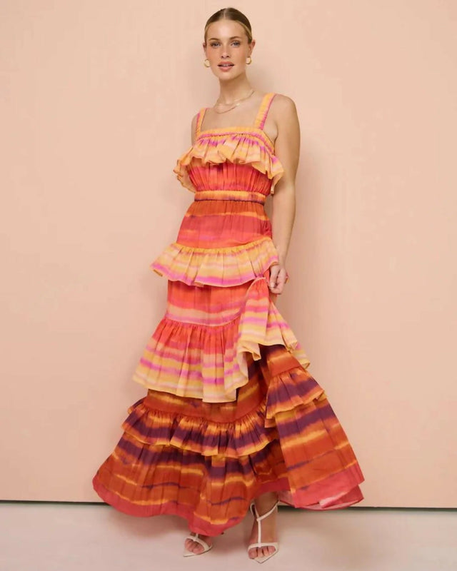 Acler Cardine Maxi Dress In Watercolour Horizon - 10 / Multi - Dresses