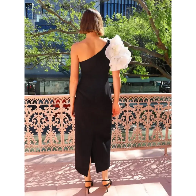 Acler Hampstead Midi Dress In Black With Ivory Size 12 - 12 / Multi - Dresses