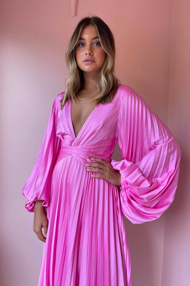Acler Palms Pleat Dress - 12 / Pink - Dresses