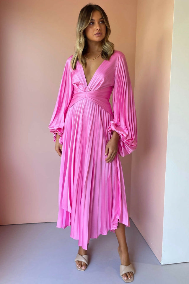 Acler Palms Pleat Dress - 12 / Pink - Dresses