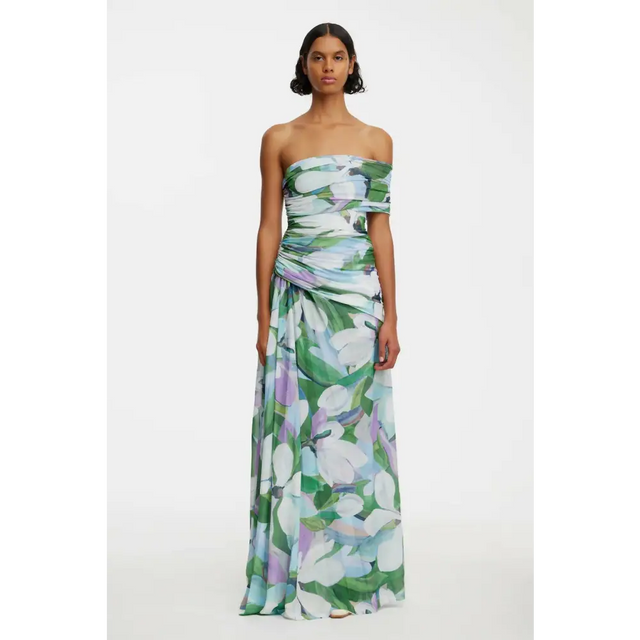 Acler Richdore Off-Shoulder Green Floral Maxi Dress Size 6 & 10 - Dresses