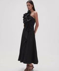 Aje Adelia Ruffle Midi Dress Black Size S/AU 8 - 8 / Black - Dresses
