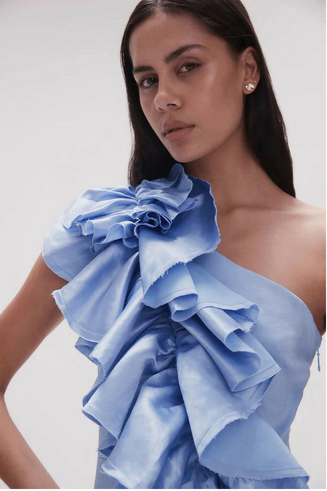 Aje Adelia Ruffle Midi Dress Blue - 8 / Blue - Dresses