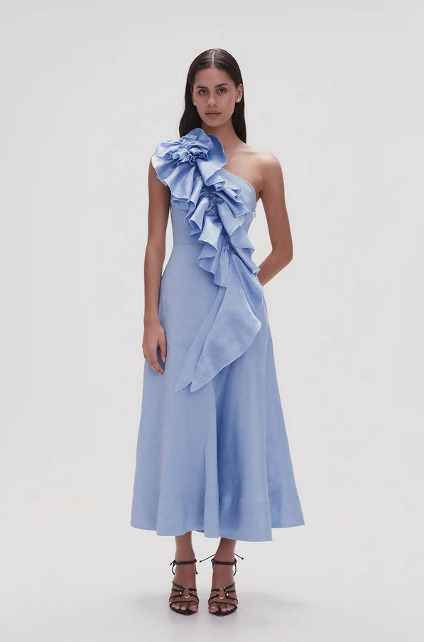 Aje Adelia Ruffle Midi Dress Blue - 8 / Blue - Dresses