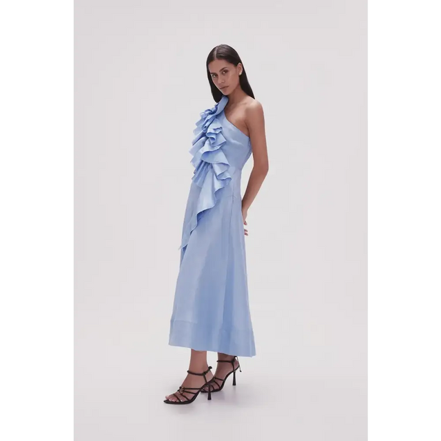 AJE - Adelia Ruffle Midi Dress - Light Sky - 14 / Blue - Dresses