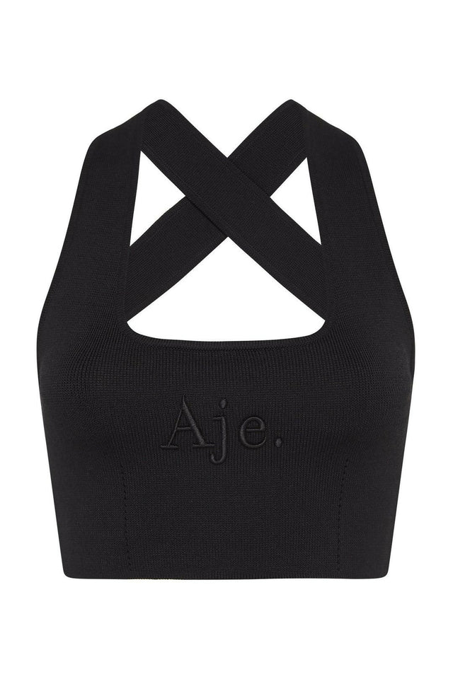 Aje Alla Knit Crop - 6 / Black - Tops