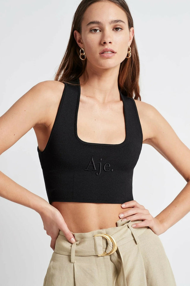 Aje Alla Knit Crop - 6 / Black - Tops