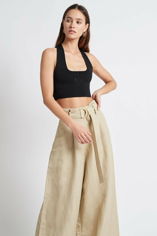 Aje Alla Knit Crop - 6 / Black - Tops